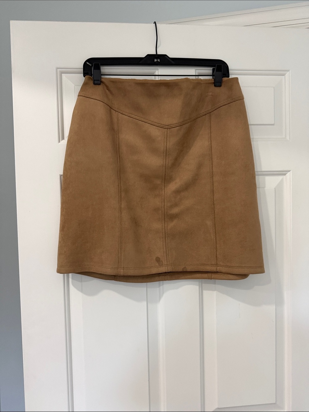White House Black Market Tan Suede Panel Mini Skirt